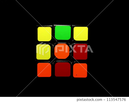 Rubik's cube on a black background. Top view 113547576