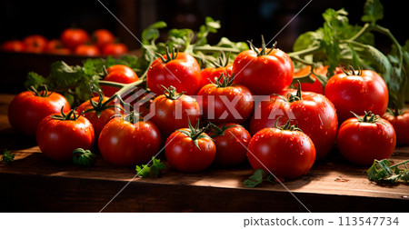 Lots of ripe red fresh tomatoes, eco products - AI generated image 113547734