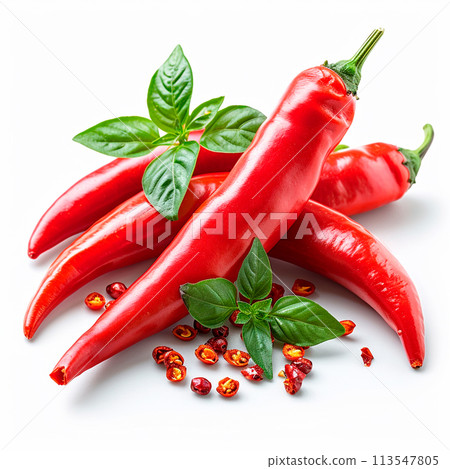 Hot chili pepper on white isolated background - AI generated image Hot chili pepper on white isolated background - AI generated image 113547805