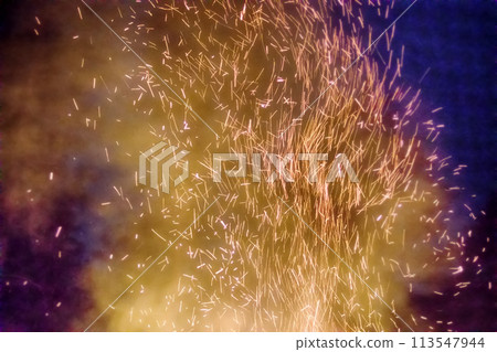 huge night fire on holiday. Dance sparks huge night fire on holiday. Dance sparks 113547944