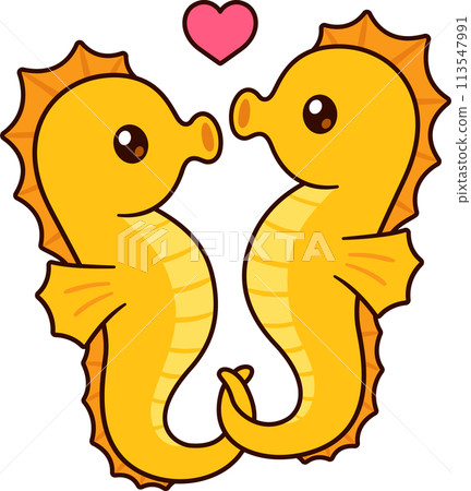 Cute cartoon seahorse couple Cute cartoon seahorse couple 113547991