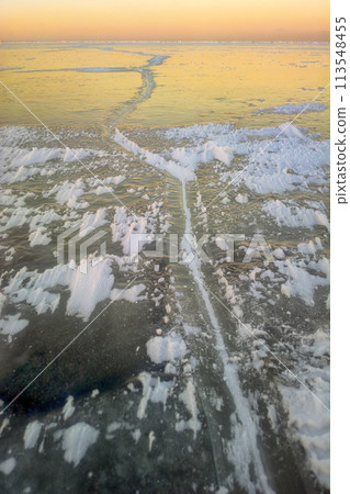 Boundary of young (nilas) and old ice at freshwater Bay 113548455