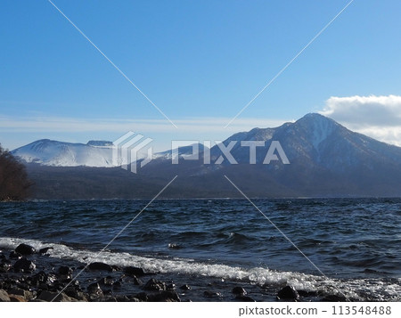 Mount Tarumae and Mount Fuppushi seen from Lake Shikotsu Mount Tarumae and Mount Fuppushi seen from Lake Shikotsu 113548488
