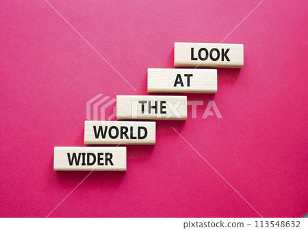 Look at the world wider symbol. Wooden blocks with words Look at the world wider. Beautiful red background. Business and Look at the world wider concept. Copy space. Look at the world wider symbol. Wooden blocks with words Look at the world wider. Beautiful red background. Business and Look at the world wider concept. Copy space. 113548632