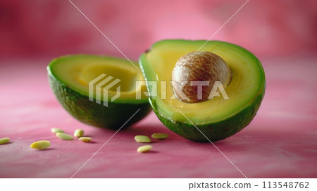 Halved Avocado on Pink Surface 113548762