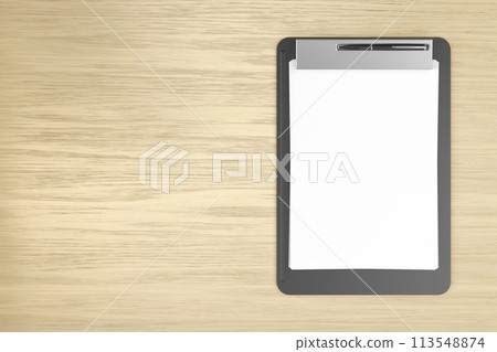 Clipboard with blank paper and pen 113548874