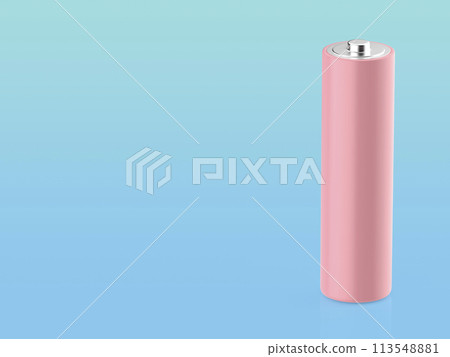 Pink AA size battery on blue background Pink AA size battery on blue background 113548881