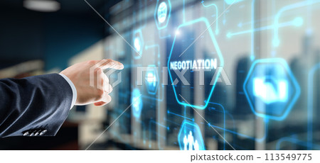 Negotiations and discussion of business strategies 113549775