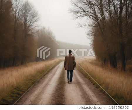 A man walks along the road 113550202