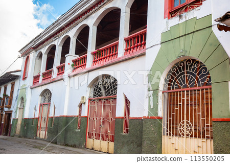 Beautiful streets at the historical downtown of the heritage town of Salamina located at the Caldas department in Colombia. 113550205