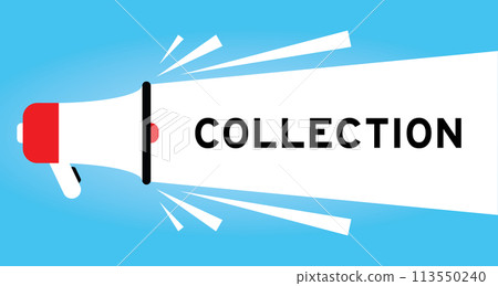 Color megaphone icon with word collection in white banner on blue background 113550240