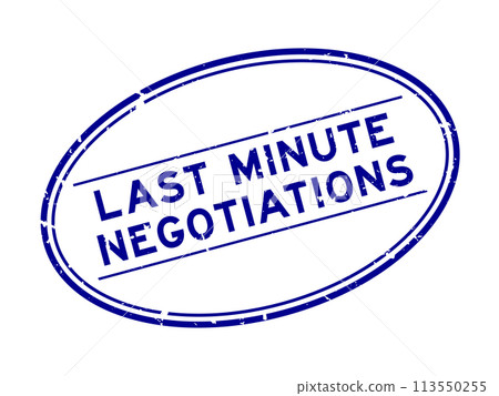 Grunge blue last minute negotiations word oval rubber seal stamp on white background 113550255