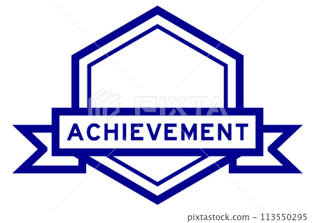 Vintage blue color hexagon label banner with word achievement on white background 113550295