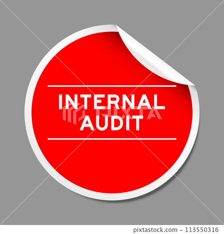 Red color peel sticker label with word internal audit on gray background 113550316