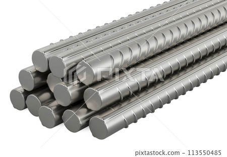 Stack of construction armature bars, 3D rendering 113550485