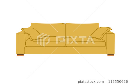 Yellow sofa in retro style. A modern collection of Scandinavian upholstered furniture. Flat vector illustration Yellow sofa in retro style. A modern collection of Scandinavian upholstered furniture. Flat vector illustration 113550626
