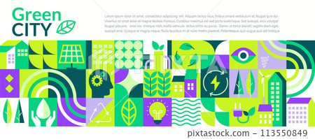 Green city horizontal banner,geometric flat style. 113550849