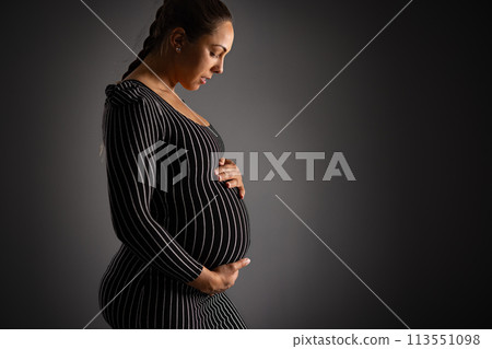 Elegant Pregnant Woman Embracing Her Belly Gracefully Elegant Pregnant Woman Embracing Her Belly Gracefully 113551098