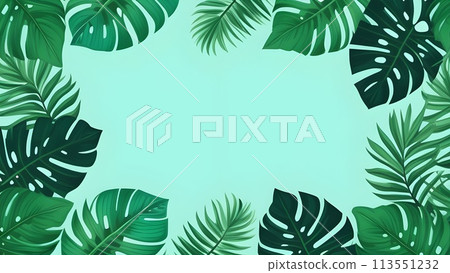 Trendy tropical design with lush green leaves and exotic foliage. This vibrant summer-inspired 113551232