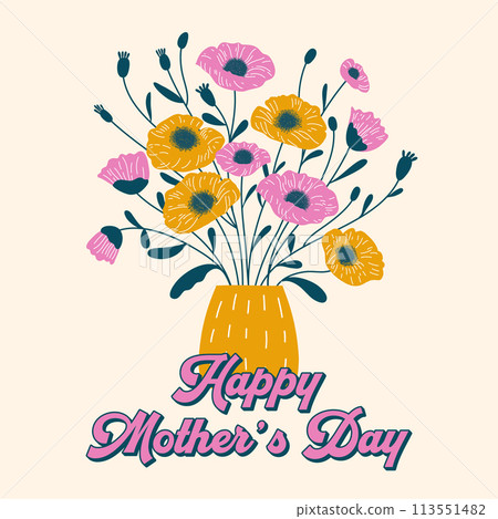 Floral Bouquet in Vase Retro Design Floral Bouquet in Vase Retro Design 113551482