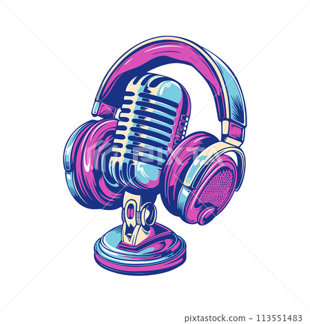 headphones and microphones in retro style headphones and microphones in retro style 113551483
