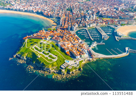 Aerial view of the city of Gijon in Asturias, Spain Aerial view of the city of Gijon in Asturias, Spain 113551488