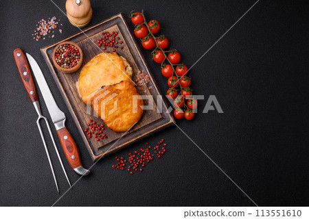 Delicious meat fried with Dijon mustard with salt, spices and herbs Delicious meat fried with Dijon mustard with salt, spices and herbs 113551610