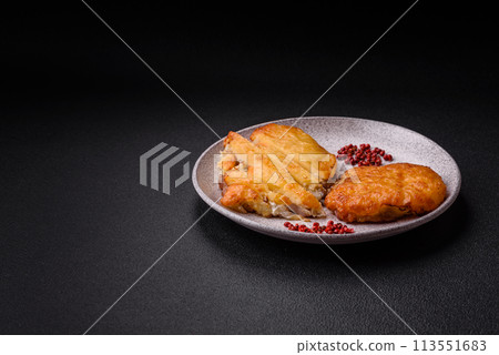 Delicious meat fried with Dijon mustard with salt, spices and herbs 113551683