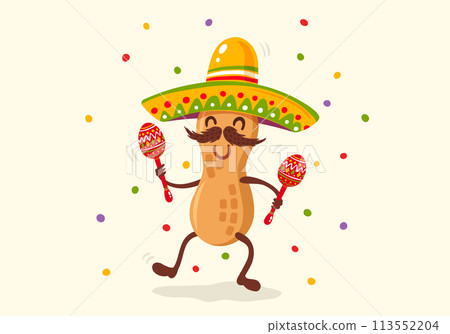 Vector illustration of peanut in sombrero for Cinco de mayo festival. 113552204
