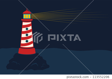 Vector illustration of lighthouse is on the rock. Vector illustration of lighthouse is on the rock. 113552206