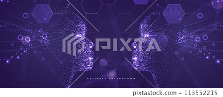 Quantum processing. Deep learning artificial intelligence. Future new technology  for business or science presentation. Vector background 113552215