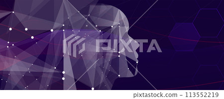 Quantum processing. Deep learning artificial intelligence. Future new technology  for business or science presentation. Vector background 113552219