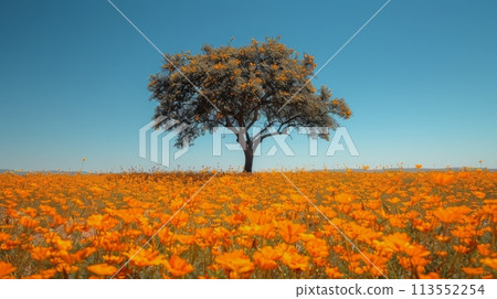 Tree Standing in Field of Yellow Flowers Tree Standing in Field of Yellow Flowers 113552254