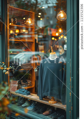 Assorted Coats and Jackets Hanging on a Rack in a Store 113552306