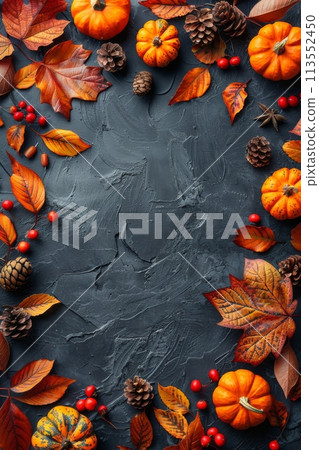Black Background With Pumpkins and Leaves Black Background With Pumpkins and Leaves 113552450