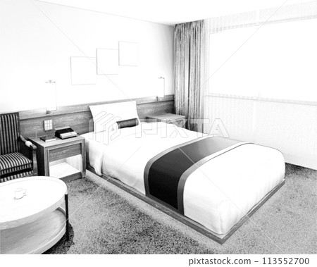 Hotel single room pencil drawing 113552700