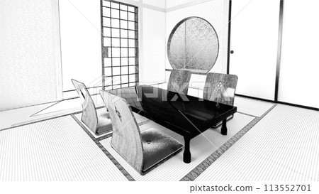 Japanese-style room pencil drawing Japanese-style room pencil drawing 113552701