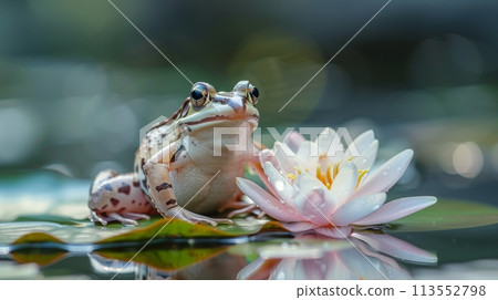 Frog Sitting on Top of a Lily Pad 113552798
