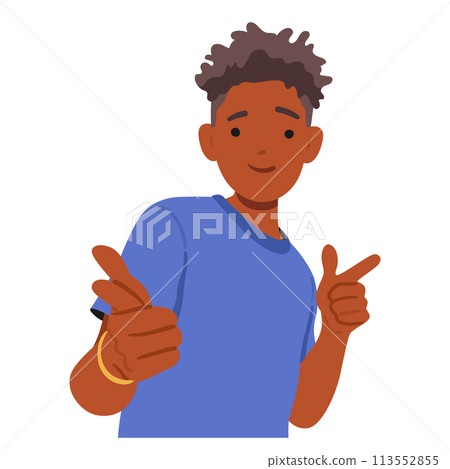 Teen Boy Pointing Directly At The Viewer With Index Fingers, Exhibiting Confidence And Assertiveness In His Gesture Teen Boy Pointing Directly At The Viewer With Index Fingers, Exhibiting Confidence And Assertiveness In His Gesture 113552855