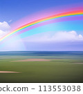 天空中掛著一條美麗的大彩虹的插圖 113553038