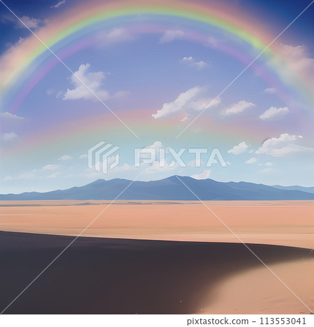 天空中掛著兩條大彩虹的插畫 113553041