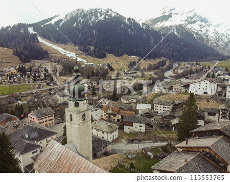 A beautiful aerial view of town at Interlaken valley, Switzerland.  113553765