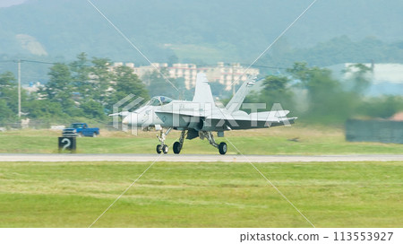 US Navy F/A-18C Hornet landing 113553927