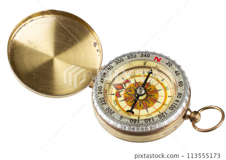 Vintage brass compass on white 113555173