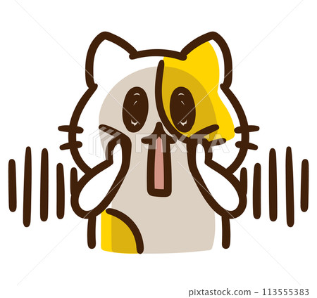 一隻可愛的貓角色在震驚中做出蒙克尖叫姿勢的變形插圖 一隻可愛的貓角色在震驚中做出蒙克尖叫姿勢的變形插圖 113555383