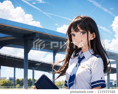 笑容清爽的可愛女高中生 113555588