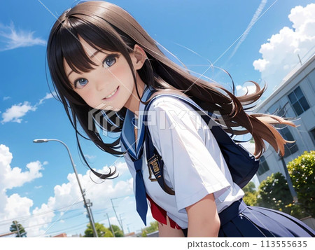 笑容清爽的可愛女高中生 113555635