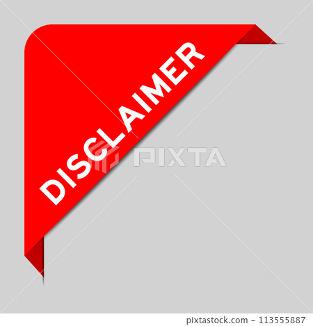 Red color of corner label banner with word disclaimer on gray background 113555887