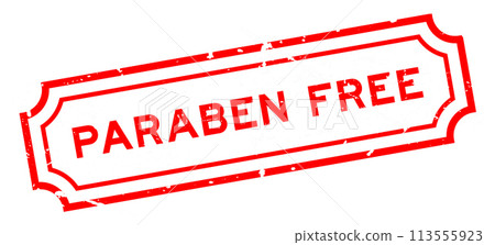Grunge red paraben free word square rubber stamp on white background 113555923
