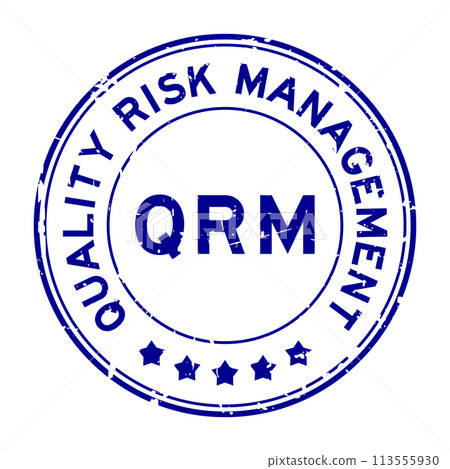 Grunge blue QRM Quality Risk Management word round rubber seal stamp on white background Grunge blue QRM Quality Risk Management word round rubber seal stamp on white background 113555930